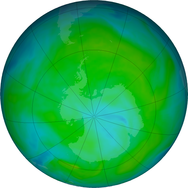 Antarctic ozone map for 31 December 2017